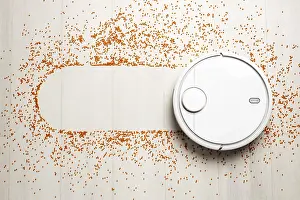 Modern Architecture Design Drucke: Flat lay wireless controlled vacuum cleaner