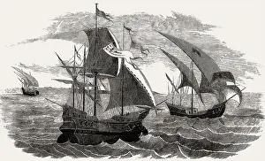 Historic Sailing Boats Drucke: The fleet of Christopher Columbus