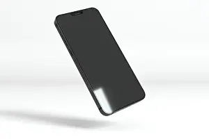 Electronic Data Transmission Drucke: Floating smartphone white background