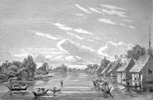 Southeast Asian Urban Environment Drucke: The floating town of Banjer-Masing