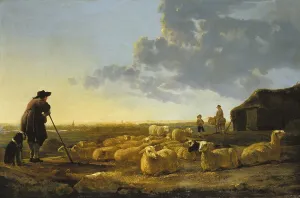 Flock Of Sheep Germany Drucke: Flock of Sheep with Shepherd in the Landscape