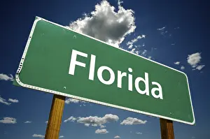 Symbolic Road Picture Drucke: Florida road sign with dramatic clouds and sky
