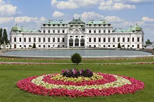 Baroque Architecture Europe Drucke: Flower rosette in front, Upper Belvedere in the back