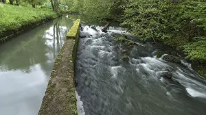Southern Germany Waterfront Drucke: Flowing river Aufsess in front of a mill