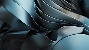 Drucke von Elegante und moderne Ästhetik in 3D - Flüssige, metallische Blaulichkeit schafft eine atemberaubende Atmosphäre. Ideal für Hintergründe, digitale Kunst und zeitgenössische Designs Minimalistische Kunstwerke Drucke: Metallisch blaue Wellen in 3D - ein eleganter und moderner Hintergrund.