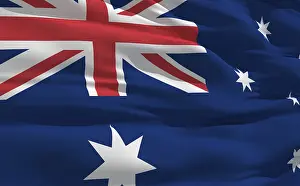 Australian Flag Drucke: Fluttering flag of Australia on the wind