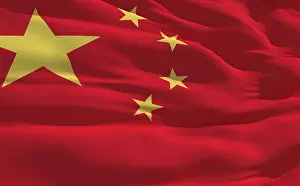 China Flag Drucke: Fluttering flag of China on the wind