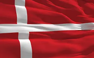 Windy Flag Waving Drucke: Fluttering flag of denmark on the wind