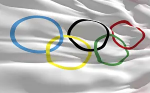 No People Waving Flags Drucke: Fluttering flag of Olympique on the wind