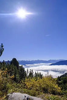European Alpine Landscape Drucke: Fog in the valley, inversion weather