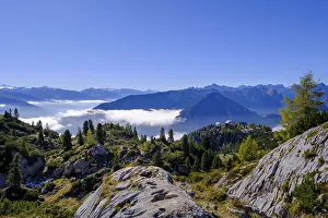 Tyrol Austria Landscape Drucke: Fog in the valley, inversion weather