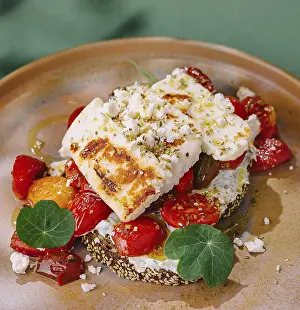 Rustic Ceramic Plate Drucke: Food, Elevated grilled cheese on a rustic ceramic plate