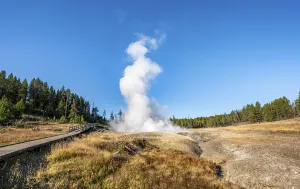 US American Nature Conservation Area Drucke: Footbridge next to steaming hot spring