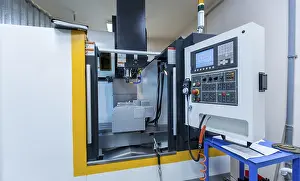 Metal Fabrication Technology Drucke: Foreground control panel of modern arc cutting machine