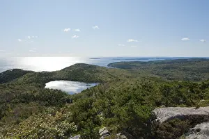 Maine Coastline Photography Drucke: Forest and sea views from the summit of Champlain Mountain