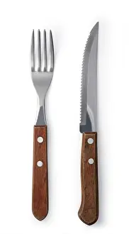 White Background Cutlery Drucke: Fork and knife isolated on white background