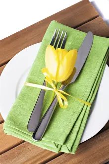 Sterling Cutlery Drucke: Fork and knife and plate, served for dinner