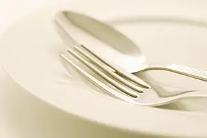 Stainless Steel Cutlery Drucke: Fork and Spoon on Plate