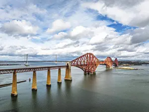 Forth Bridge Drone View Drucke: Forth Bridge from a drone, Queensferry Crossing