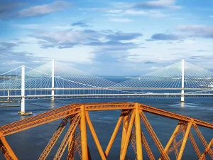 Forth Bridge Drone View Drucke: Forth Bridge from a drone, Queensferry Crossing