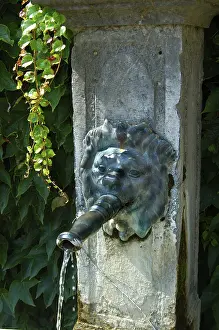 Romantic Waterfront Scene Drucke: Fountain with gargoyle