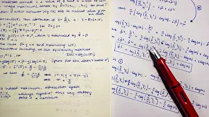 Empty Classroom Scene Drucke: Fountain pen on lecture notes and exercises