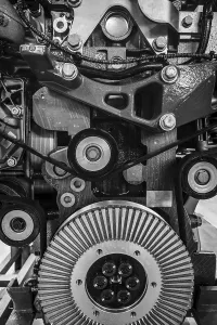 Environmental Pollution Damage Drucke: Fragment of internal combustion engine close-up