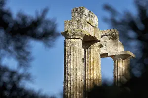 Greek Ancient Ruins Drucke: Fragments of columns framed by trees