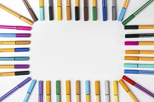 Studio Shot Creativity Drucke: Frame made of fineliners, white background