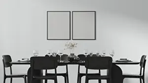 Ornate Picture Frame Mockup Drucke: Two frames mock up above a beautiful dining table setted with cutlery