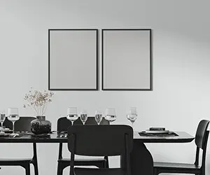 Decorative Cutlery Set Drucke: Two frames mock up above a beautiful dining table setted with cutlery