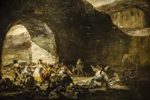 Drucke von Francisco de Goya y Lucientes, Volksfest unter einer Brücke oder Volkstanz, 1808-1812, Öl auf Holzplatte, Nationalmuseum der Schönen Künste (MNBA), Buenos Aires, Argentinien Francisco Goya Drucke: Francisco de Goya y Lucientes, Volksfest unter einer Brücke oder Volks Tanz