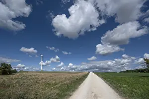 Cloudy European Landscape Drucke: Franconian landscape with windmill and clouds
