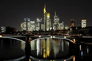 Hesse Germany Urban Landscape Drucke: Frankfurt, evening, skyscraper