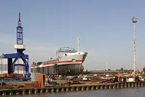 Deserted Harbor Area Drucke: Freight ship MAASBORG at the shipyard
