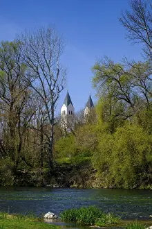 Upper Bavaria Landmark Drucke: Freising Cathedral and Isar River