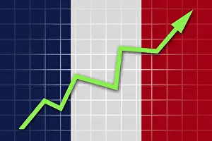French Flag Drucke: The French flag and arrow graph going up