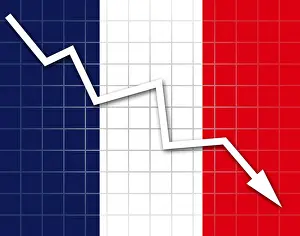 National Symbol Drucke: The French flag and arrow graph going down