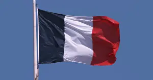 Blue Sky Photography Drucke: French Flag Waving in the Wind