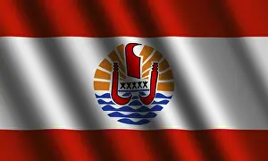 French Overseas Territory Flags Drucke: The French polynesia flag flying in the wind