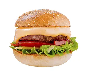 Beef Cheeseburger Drucke: Fresh appetizing burger with beef