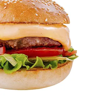 Beef Cheeseburger Drucke: Fresh appetizing burger with beef