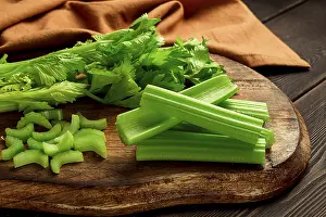 Green Vegetable Photography Drucke: Fresh bunch of celery, top view