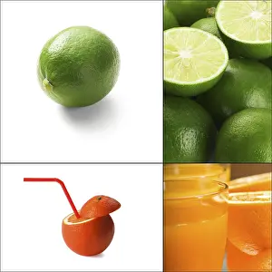 Artistic Food Photography Drucke: Fresh citrus fruits collage composition nested on a square frame
