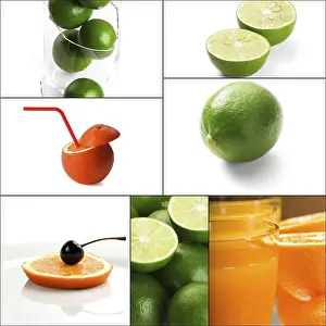 Mosaic Art Concept Drucke: Fresh citrus fruits collage composition nested on a square frame
