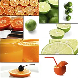 Fresh Citrus Fruits Collage Drucke: Fresh citrus fruits collage composition nested on a square frame