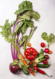 Nutrition Meal Ideas Drucke: Fresh different vegetables on the white background