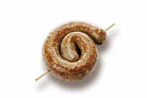 Fried Meat Dish Drucke: Fried bratwurst, rolled