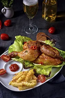 Unhealthy Snack Options Drucke: Fried chicken with chips and salad