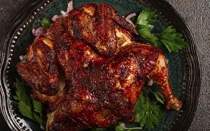 Homemade Food Photography Drucke: Whole fried chicken, with spices